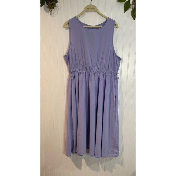 Zella Lavender Sleeveless Midi Dress With Cinched Waist & Pockets Size Large - Picture 1 of 11